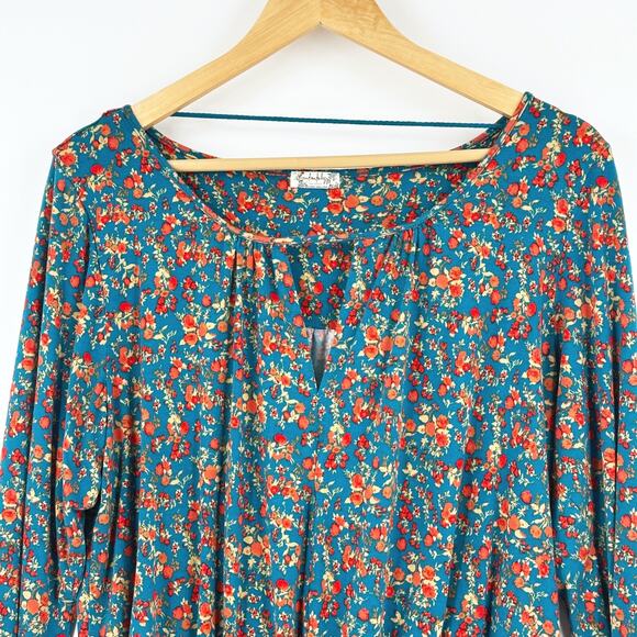 Free People Womens Kaya Floral Long Sleeve Bodysuit XL Cottagecore Boho Ditsy - Picture 2 of 7